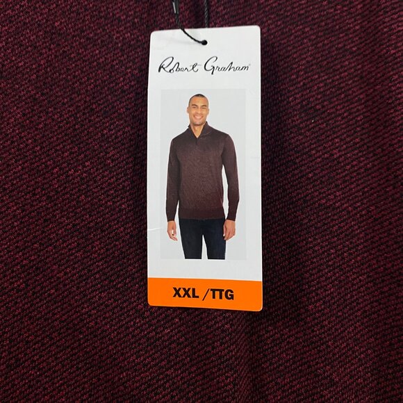NWT Robert Graham 1/4 Zip Sweater Men's XXL Red Cotton Pullover 2XL - Picture 5 of 9
